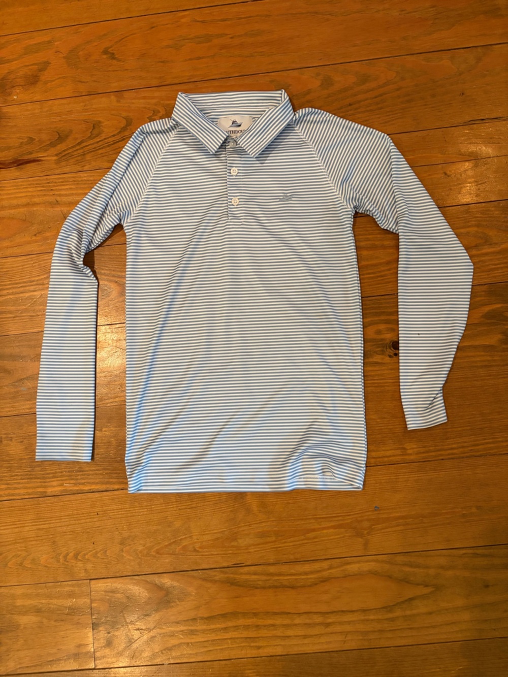 Long-Sleeve Light Blue Striped Polo for Kids